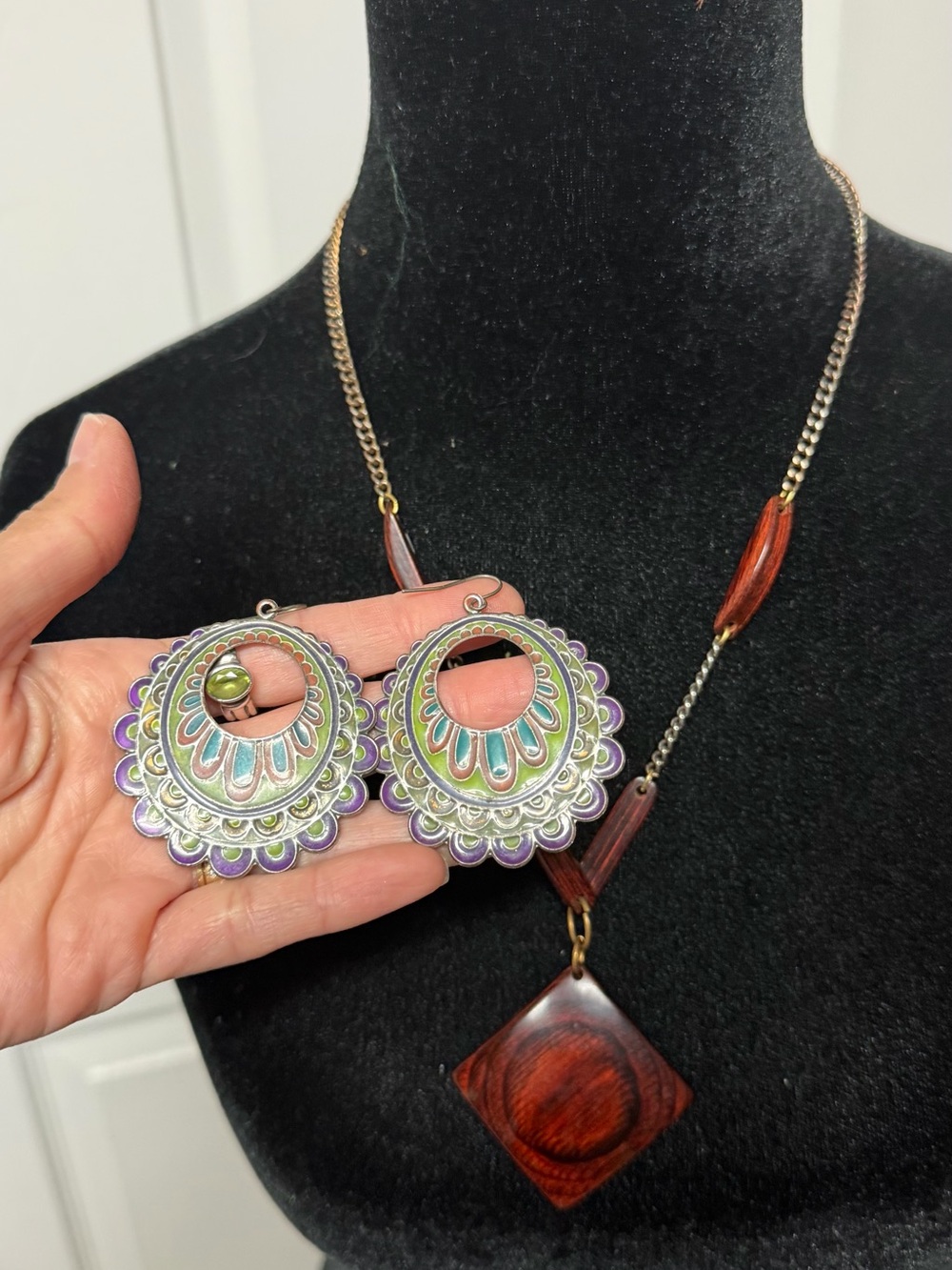 Bohemian Green & Purple Floral Drop Earrings - Women Jewelry